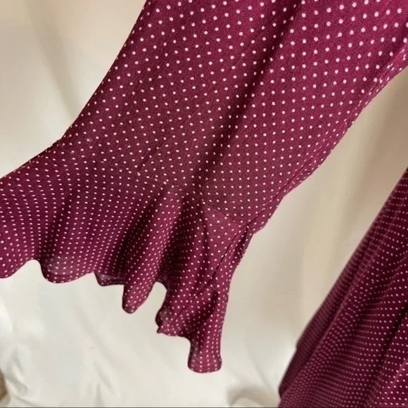 Anthropologie Le Lis Burgundy & White Polka Dot Ballet Core Dress NWOT - Picture 5 of 11